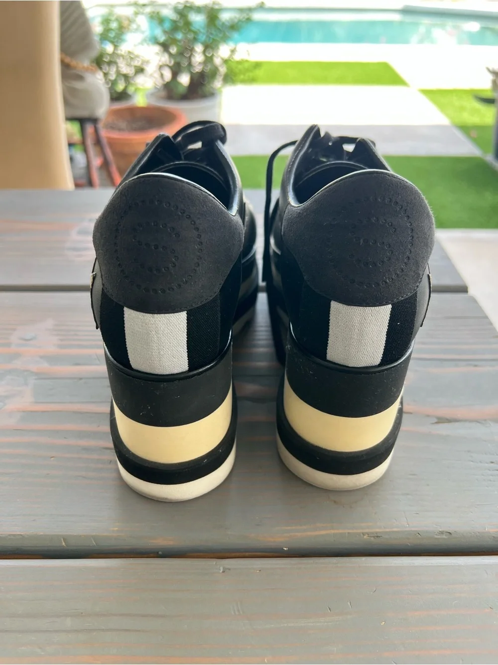 Stella McCartney Black Platform Lace-Up Sneakers with Star Appliqués